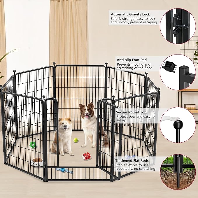 Dog Playpen 40 inch 32 Panels Indoor Outdoor Dog Pen for Large/Medium/Small Dogs Heavy Duty Metal Dog Fence Outdoor for Yard, Puppy Playpen with Door Portable Pet Fence for RV Camping Yard