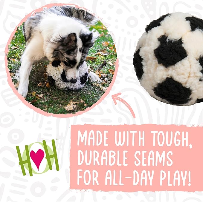HuggleHounds HuggleFleece Plush Soccer Ball Dog Toy - Dog Fuzzy Ball Toy, Durable Round Soft Fleece, Stuffed Puppy Plush for Small and Large Breeds - 8", Large