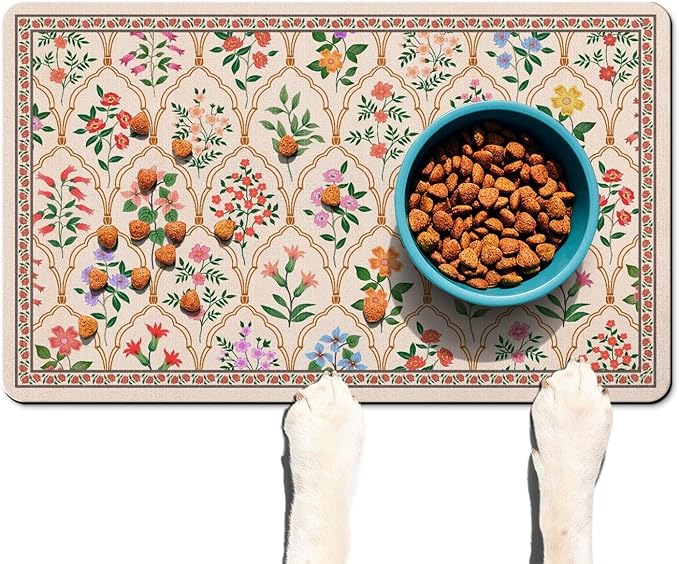 Absorbent Pet Dog Bowl Mat for Food and Water, Pet Cat Food Feeding Mat with Non Slip Rubber Backing, Dog Food Mats for Floors Waterproof, 17"x30"