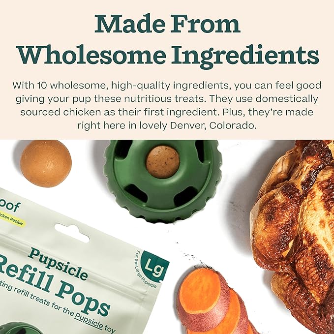 WOOF Pupsicle Refill Pops, Delicious Long Lasting Dog Treats, Pre-Made Pupsicle Refills for Dogs, Wholesome Ingredients, Low-Mess Chicken Pet Treats - Large Pops - 7 Count - 3 Pack