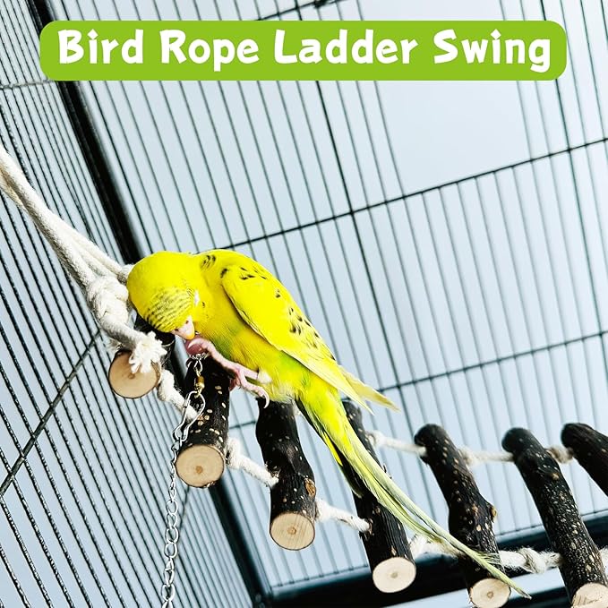 BNOSDM Birds Rope Ladder Toy 2Pcs Wooden Bird Hanging Ladders Pet Climbing Ladder Swing Parakeet Cage Accessories Suit for Budgie, Lovebird, Conure, Cockatoo, Finch