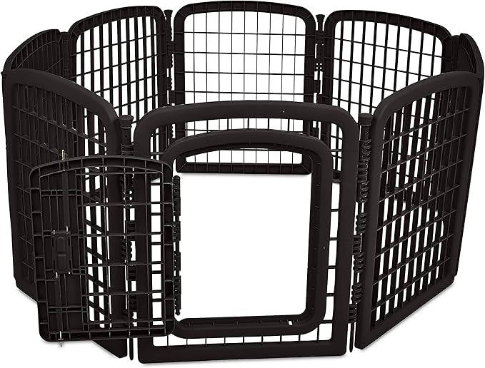 Amazon Basics 8-Panel Octagonal Plastic Pet Pen Fence Enclosure With Gate, 59 x 58 x 28 Inches, Black