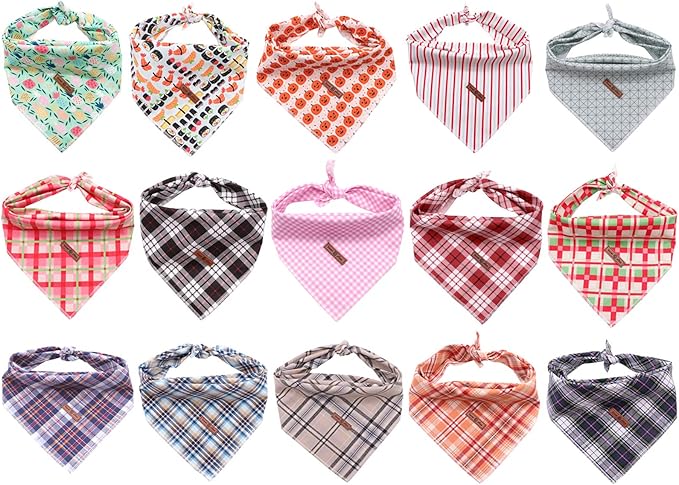 Lionet Paws Dog Bandana Washable Cotton Handkerchief Scarf Triangle Bandana for Small Medium Large Dogs Pink Grid