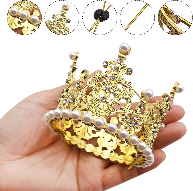 PET SHOW 2pcs Medium Dog Crown Headband Puppies Cat Hat for Birthday Party Silver Gold Rhinestone Faux Pearl Crown for Pets Wedding Hair Accessories Photo Prop Costume