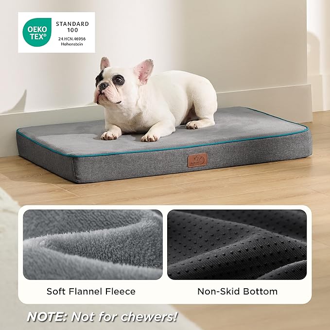 Bedsure Memory Foam Dog Bed for Small Dogs - Orthopedic Pet Beds for Crate with Removable Washable Cover and Nonskid Bottom - Plush Flannel Fleece Top Pet Mat, Grey