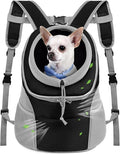 WOYYHO Pet Dog Carrier Backpack with Storage Pockets Small Dog Front Backpack Adjustable Straps Dog Backpack Breathable Dog Front Carrier with Safety Belt for Travel Hiking Cycling Outdoor Use