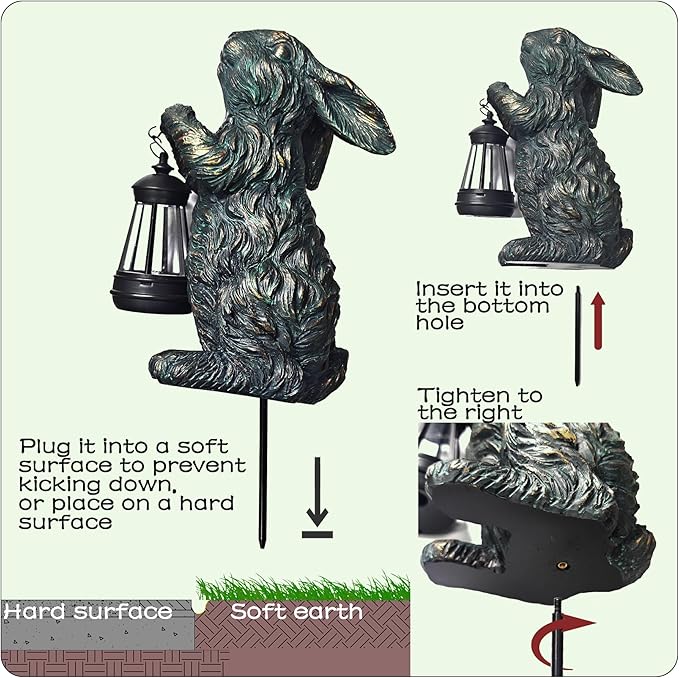 Solar Garden Outdoor Decor Bunny Statues,Figurine Decorations Rabbit for Yard Patio Lawn Balcony Ornament, Home Houses Holiday Lighting, Unique Housewarming Gifts for Mom Grandma Women Wife Sister