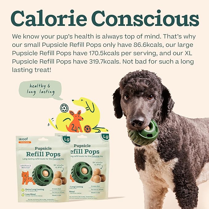 WOOF Pupsicle Refill Pops - Low-Mess Dog Snacks - with Peanut Butter and Beef - Dog Treats - Long Lasting - Large Pops - 7 Count