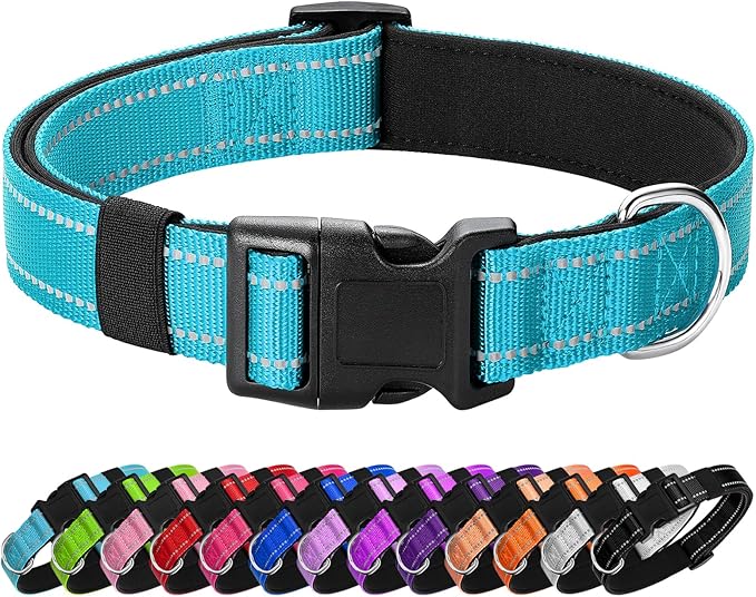 Reflective Dog Collar Padded with Soft Neoprene Breathable Quick Release Basic Dog Collars for Medium Dogs Sky Blue Boy