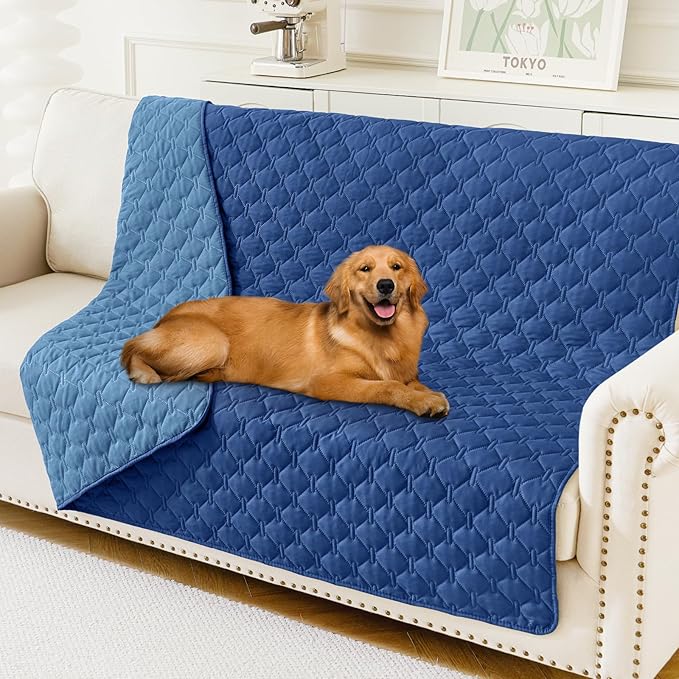 Smiry Waterproof Dog Bed Cover Blanket, Soft Reversible Pet Blanket, Washable Leakproof Cats Dogs Couch Cover for Sofa, Couch, Furniture (68x82 Inch, Navy/Blue)