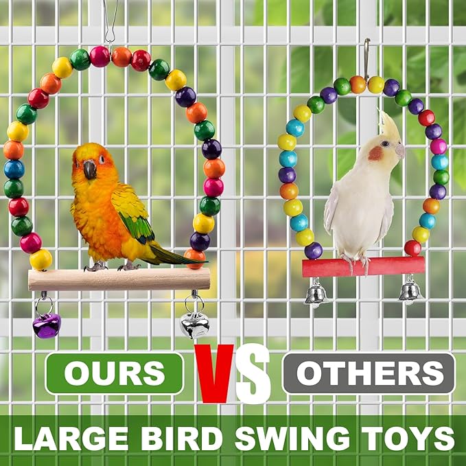 Bird Toys for Parakeets 7Pcs, Wood Parrots Budgie Cage Accessories, Bird Perch Swings for Small Conure Cockatiel Toys, Bird Ladder Swing for Parakeets Climbing 18''