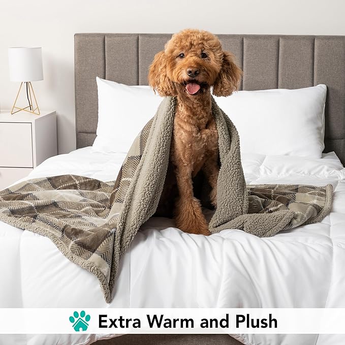 PetAmi Dog Blanket for Medium Large Dogs, Pet Bed Blanket Cat Puppy Kitten, Fleece Furniture Couch Cover Protector Sofa Car, Soft Sherpa Dog Throw Plush Reversible Washable, 40x60 Plaid Taupe