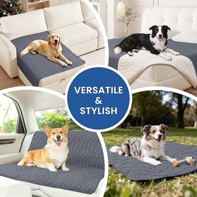Waterproof Dog Blanket, Non-Slip Soft Pet Bed Cover, Couch Cover for Dogs Washable, Protects Sofa, Furniture, Crate, Car, Tear Resistant Leakproof Pet Blanket (68x82 Inch, Dark Grey)