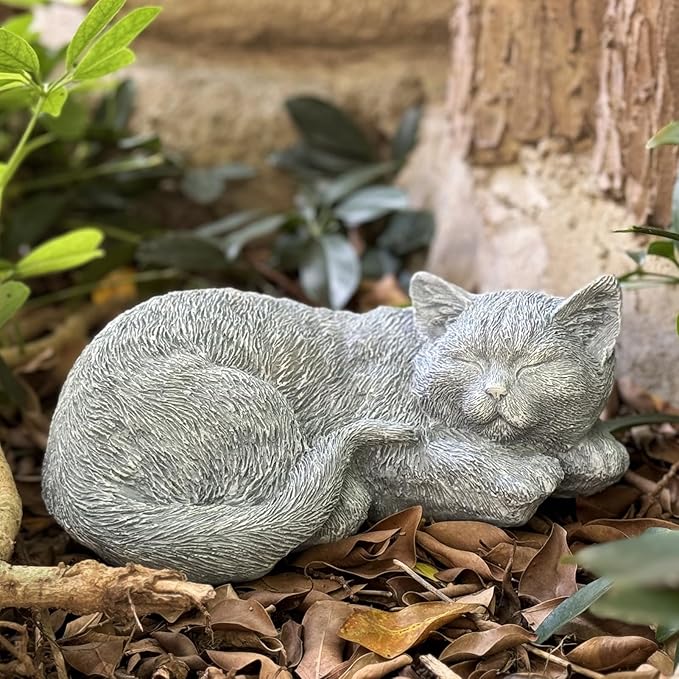 Cats Memorial Stone Garden Statue, Pet Statues Gifts for Loss of Cat Sympathy, Grave Markers for Garden Outdoor Statue Decor, 11.4” L Garden Decorative Tabby Figurine
