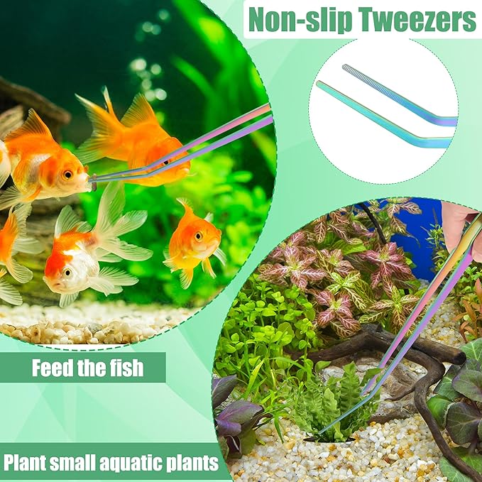 Aquarium Aquascape Tools Kit, 4 in 1 Anti-Rust Aquatic Plant Aquascaping Tool Stainless Steel Black Tweezers Scissors Spatula for Aquarium Tank Clean Fish Tank Aquascape Accessories Set