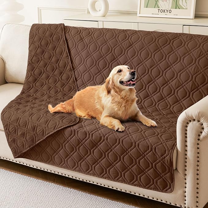 hyha Waterproof Dog Bed Blanket, Soft Pet Blankets, Waterproof Couch Cover for Dogs, Reversible Sofa Covers Washable for Furniture (52x82 Inch, Brown/Brown)