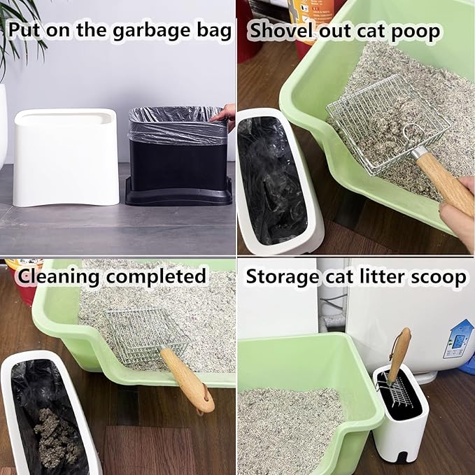 Cat Litter Scoop Holder, Universal Scooper Storage for Most Kitty Poop Shovel, Double-Layer Removable Pet Pooper Holder for Plastic/Metal Waste Scoops, Durable Fashion Desktop Trash Can, White