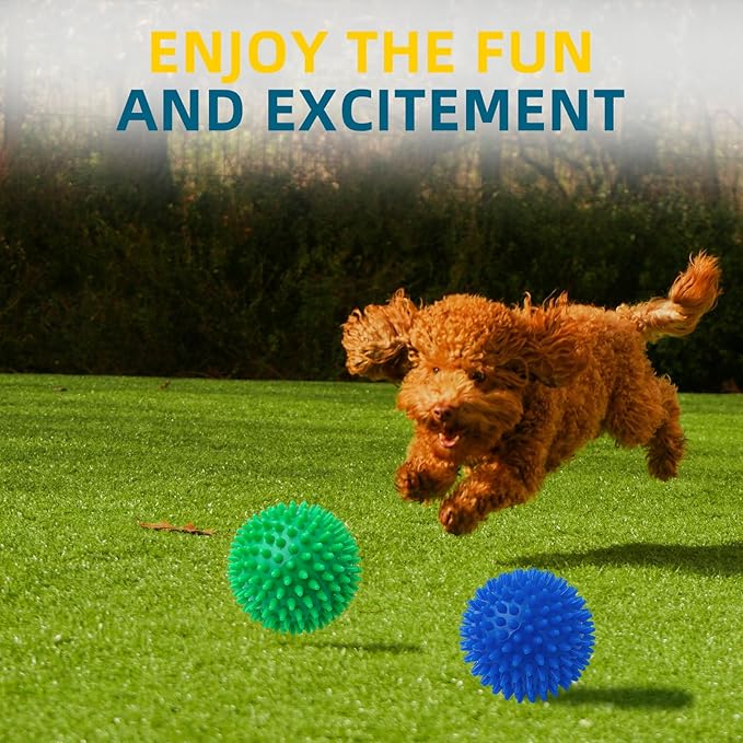 SHARLOVY 4.5'' Squeaky Dog Toy Balls for Large Breeds, Dogs Spiky Balls for Aggressive Chewers, Durable Puppy Chew Toys for Teething, Indestructible Fetch and Train, BPA Free Non-Toxic