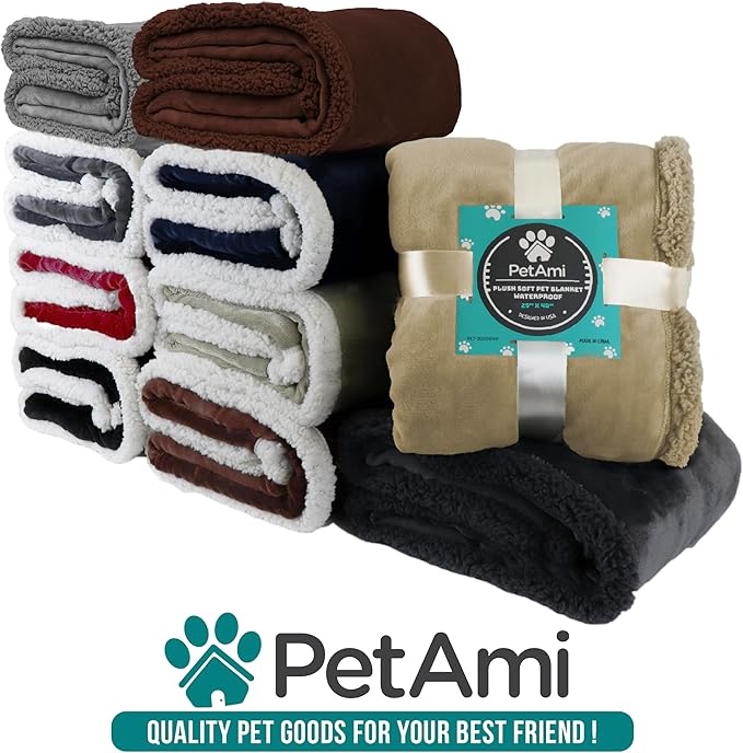 PetAmi Waterproof Dog Blanket for Medium Large Dog Puppy Cat Throw for Couch Cover Leakproof Protection, Sherpa Fleece, Reversible Soft Washable 60x40 Gray Gray