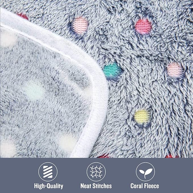 1 Pack 3 Blankets Super Soft Cute Dot Pattern Pet Blanket Flannel Throw for Dog Puppy Cat Blue/Purple/Grey Medium