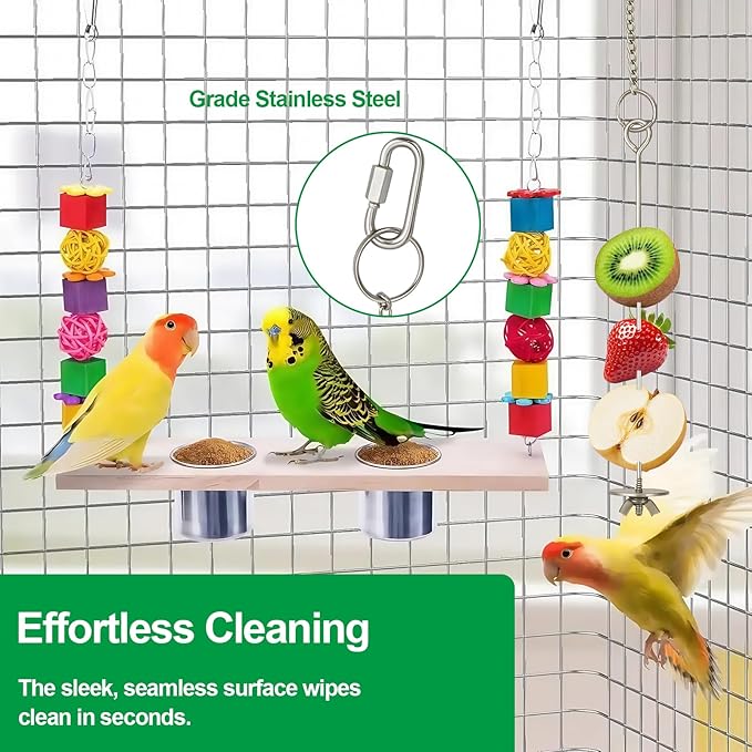 2 Pcs Chain Clauses Bird Cage Food Holder Stainless Steel Parrot Fruit & Vegetable Skewer Hanging Foraging Toy for Parakeets, Budgies, Macaws