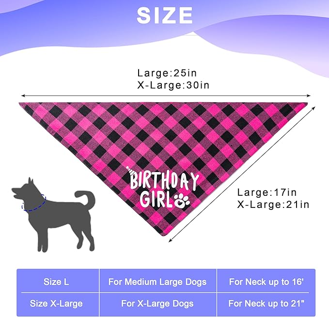 Dog Birthday Party Supplies, Dog Birthday Decorations with Birthday Girl Dog Bandanas/Dog Cat Birthday Hat/Dog Bow Tie/Collar with 0-8 Numbers, for Medium Small Dogs Pets (X-Large, Pink)