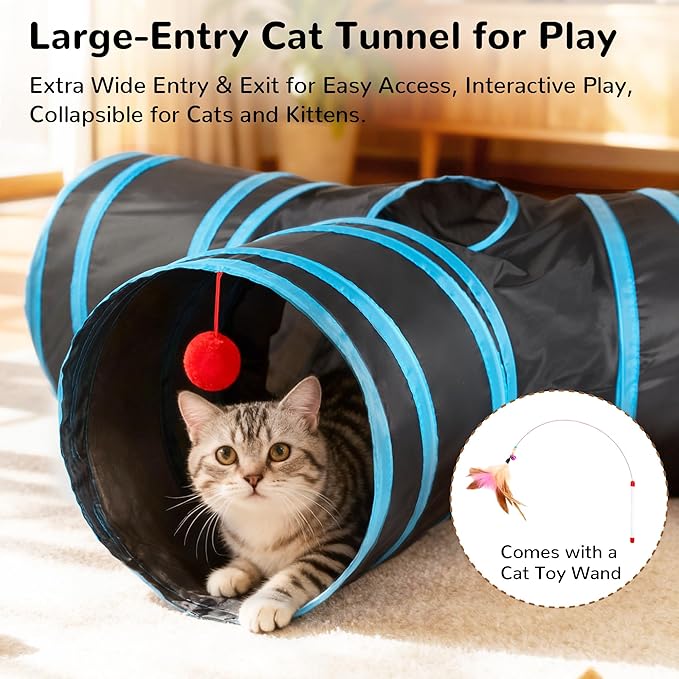 Tempcore Pet Cat Tunnel Tube Cat Toys 3 Way Collapsible, Tunnels for Indoor Cats，Kitty Bored Peek Hole Toy Ball Cat, Puppy, Kitty, Kitten, Rabbit