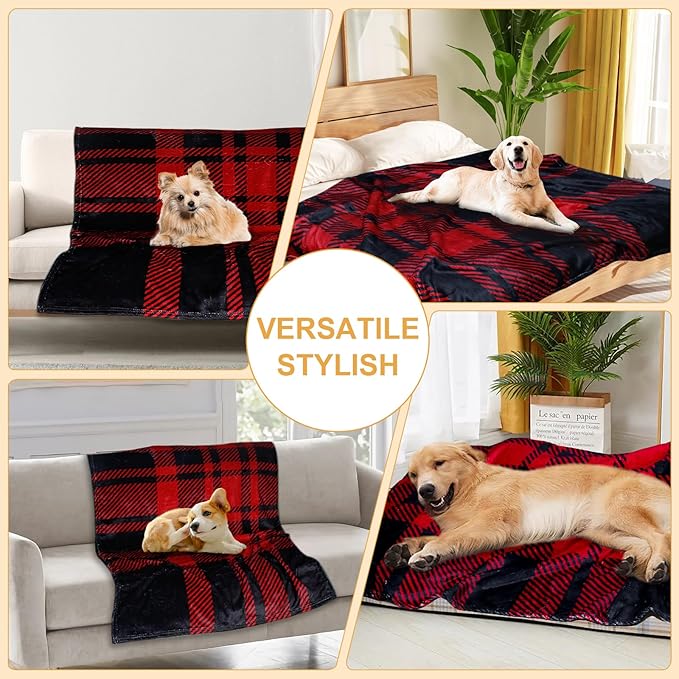 Premium Soft Dog Blanket Washable,43"x30" Cat Blanket for Indoor Cats Large Medium Small Dog Gifts Puppy Essentials (Red/Black)