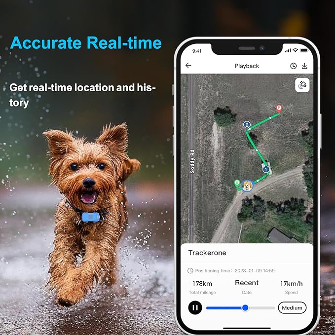 GPS Tracker for Dogs, Real-time Dog Tracker with Geo-Fence and Lighting Flash&Audible Alarm，Anti Lost No Distance Limited Dog GPS Collar Fit Most Pet Collars, Subscription Needed