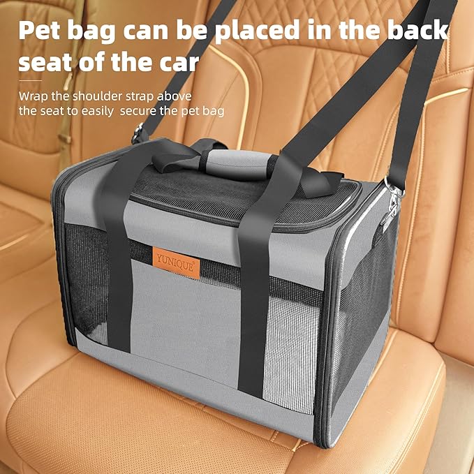 YUNIQUE Soft-Sided Cat & Dog Carrier for Pets Up to 15 Lbs, Airline Approved Collapsible Travel Puppy Carrier with Lightweight Fabric Design (Grey)