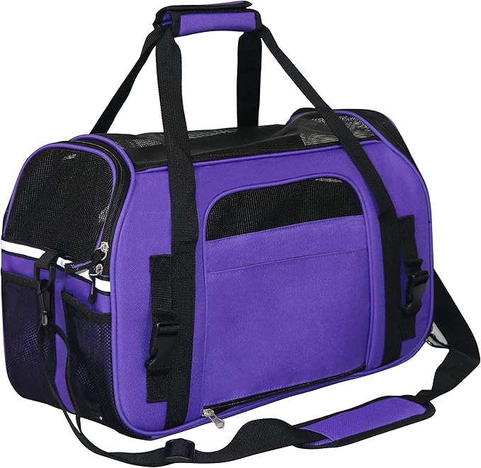 EliteField Soft Sided Pet Carrier (3 Year Warranty, Airline Approved), Multiple Sizes and Colors Available (Large: 19" L x 10" W x 13" H, Purple)