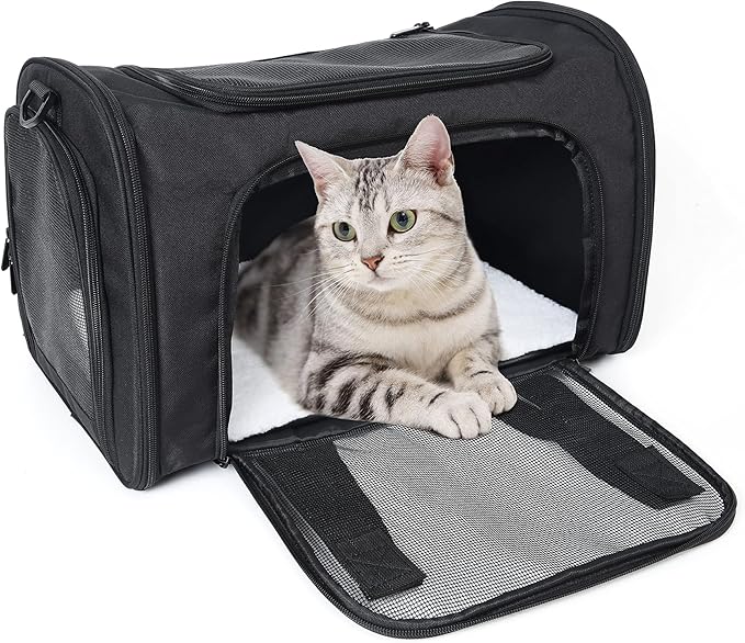 Mile High Life | Outdoor Travel Pet Carrier | Kitty Puppy Cat Carriers | Collapsible Dog Carrier for Small Medium Dogs | Cat Crates w Breathable Mesh with Soft-Sided (Black, Medium)