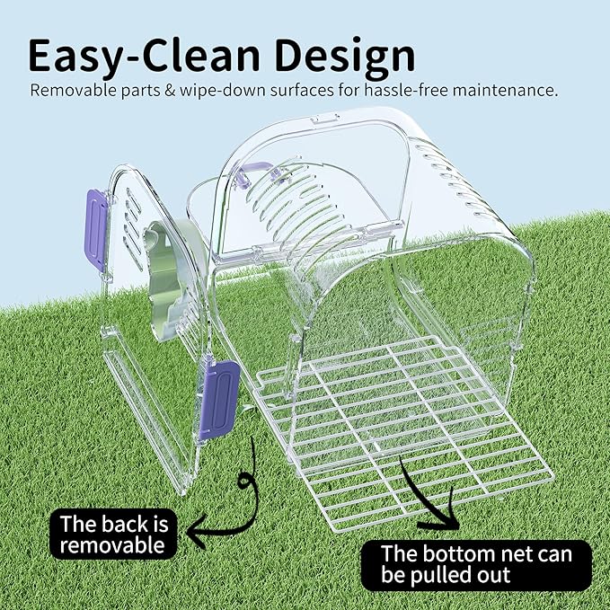 Bird Travel Carrier Cage with Metal Perch, Bottom Mesh, Food Bowl Tray, Cage Cover & Breathable Clear Ventilation for S/M Birds, Conures, Parakeets, Budgies, Canaries, Lovebirds - Purple