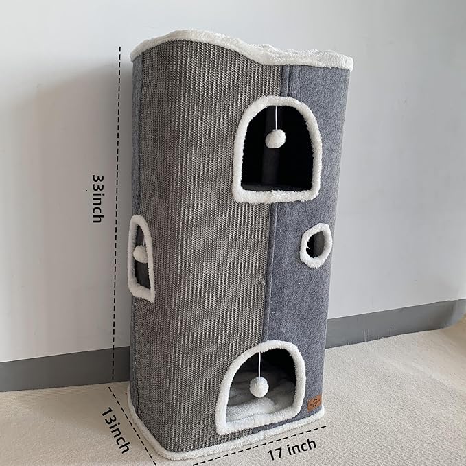 4-Level Cat House for Indoor Cats,Covered Cat Beds and Furniture with Scratch Pad,Hideaway Cave &Cushions,Modern Cat Tower Condo for Multi Small Pet and Large Cats