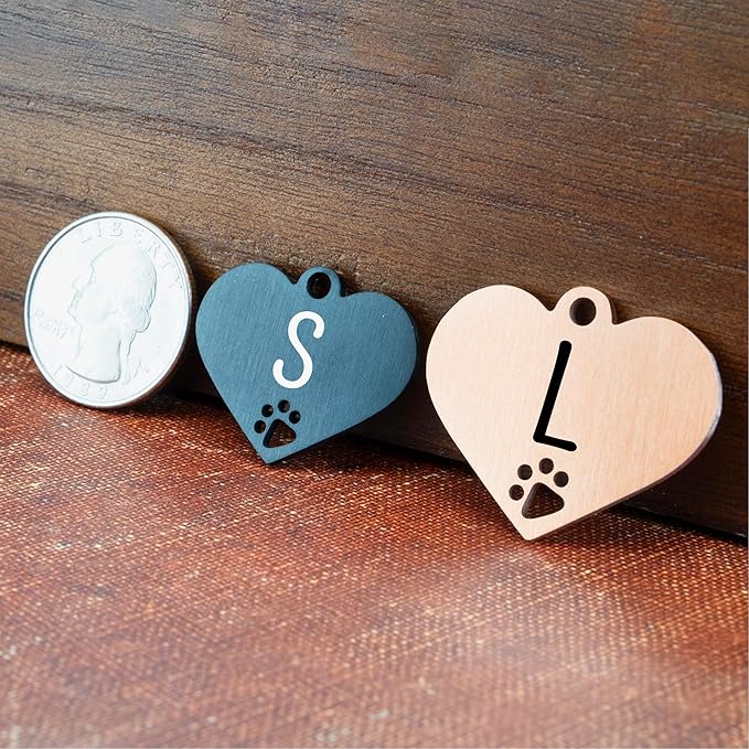 Ultra Joys Dog Tags Personalized for Pets - Hollow Paw Custom Pet ID Tag - Engraved Dog Tag for Small, Large Dogs - Small Heart in Rose