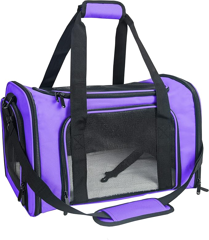 Soft Sided Carrier for Small Medium Cats Dogs,TSA Airline Approved Collapsible Travel Pet Carrier Medium Purple
