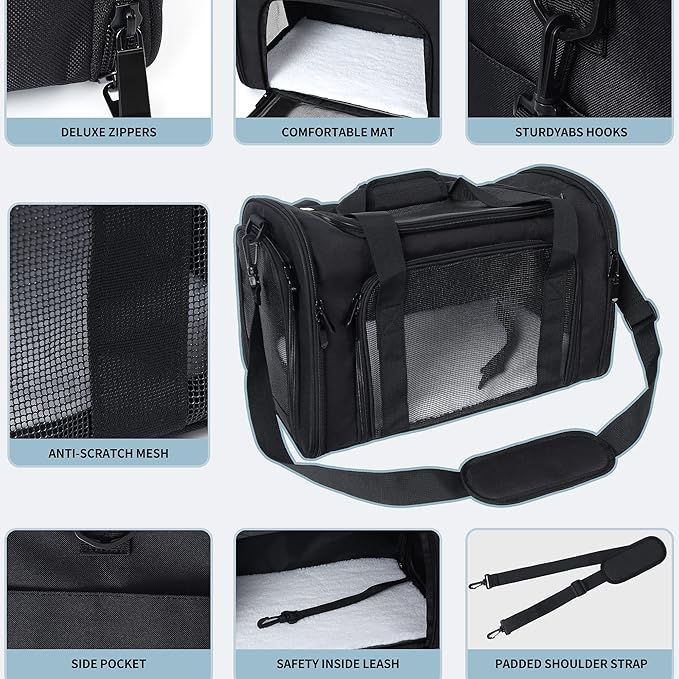 Mile High Life | Outdoor Travel Pet Carrier | Kitty Puppy Cat Carriers | Collapsible Dog Carrier for Small Medium Dogs | Cat Crates w Breathable Mesh with Soft-Sided (Black, Medium)