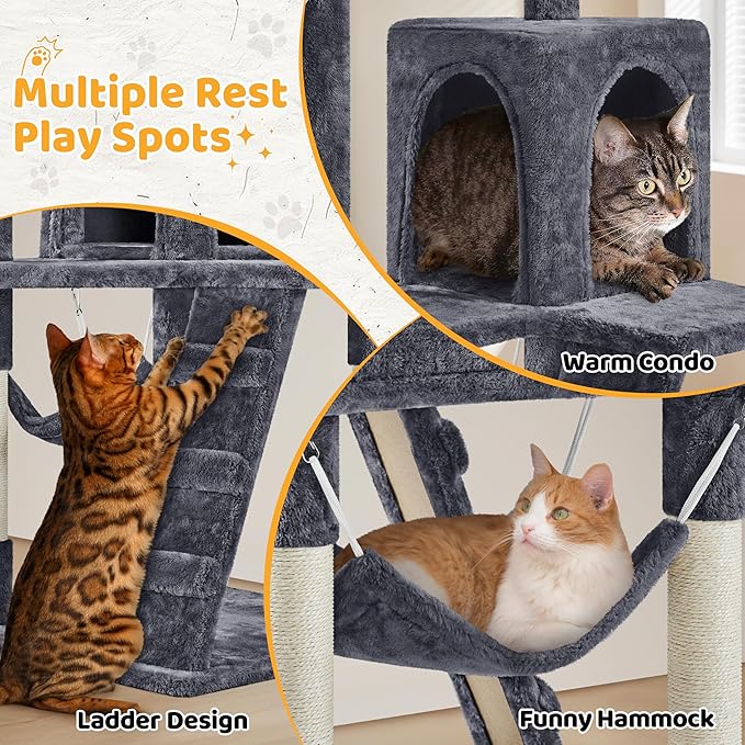Yaheetech 54in Cat Tree, Multi-Level Cat Tower with Scratching Posts, Spacious Condo and Hammock, Ideal Activity Center for Indoor Kittens, Dark Gray