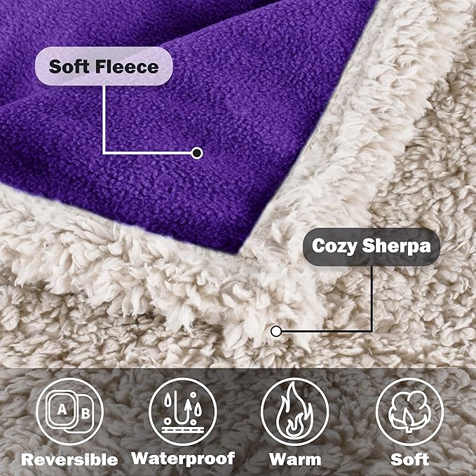 Kritter Planet Waterproof Bed Blanket for Dogs, Washable Stain Proof Pad Bed Cover, Reversible Leakproof Furniture Protector, Liquid Proof Blanket for Couch Sofa, 80x60 inch, Queen Size, Purple