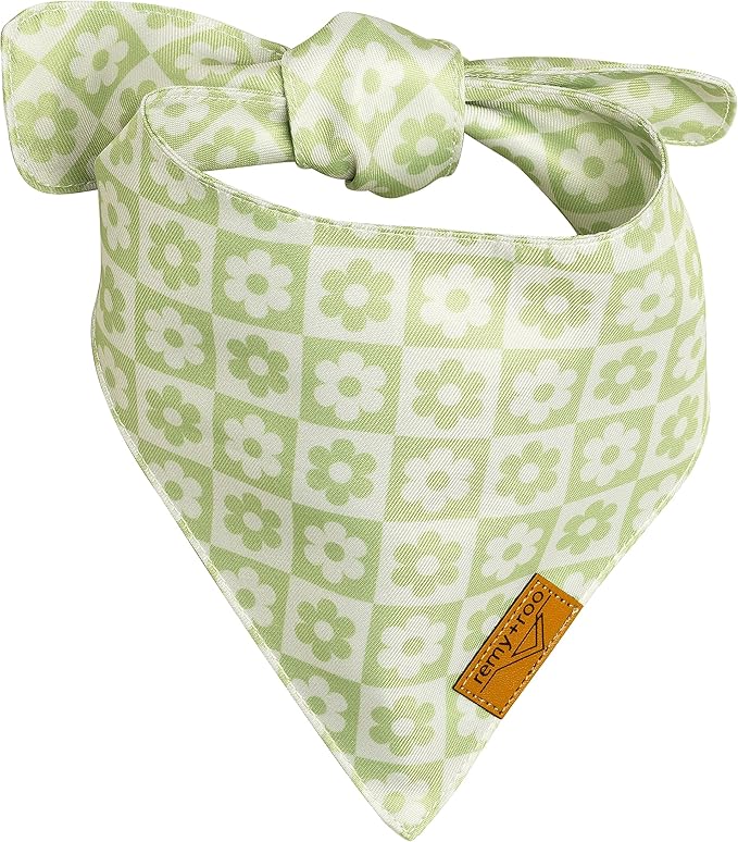 Remy+Roo Extra Large Spring Dog Bandanas - 4 Pack Daisy Set | Premium Durable Adjustable Polyester Fabric | Patented Shape Girl Dog Bandana, Floral Dog Bandana