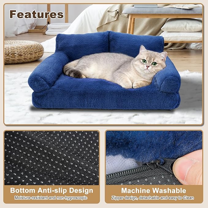 Cat Beds for Indoor Cats, Cat Couch Bed, Cute Cats Sofas for Pets, Small Dog Sofas & Chairs with Removable Washable Cover, Plush Soft Pet Furniture for 10lbs Small Dogs & Cats(Navy Blue)