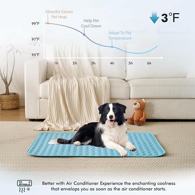 MICROCOSMOS Summer Cooling Mat & Sleeping Pad- Water Absorption Top, Materials Safe, Easy Carry, EZ Clean. Keep Cooling for Pets, Kids and Adults.(Blue, 28" x 22")