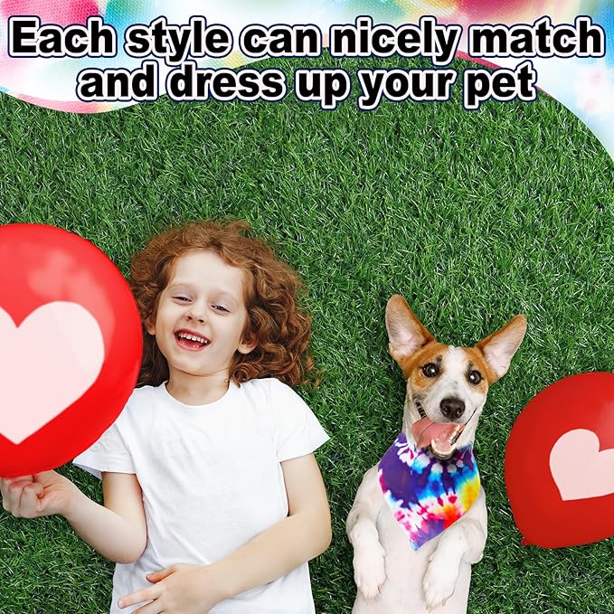 Aliceset 180 Pcs Tie Dye Dog Bandana Bulk Rainbow Bandanas for Dogs Adjustable Washable Pet Triangle Scarf Cute Paisley Kerchief Bibs for Pet Summer Costume Accessories Decorations
