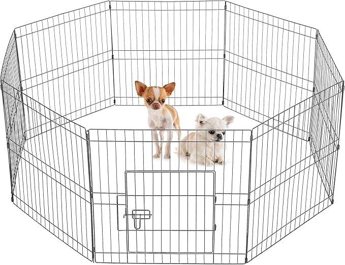 Yaheetech 24" High 8 Panel Foldable Metal Dog Exercise Pen Pet Playpen Dog Fence Outdoor & Indoor Use for Small Animals with Door Black