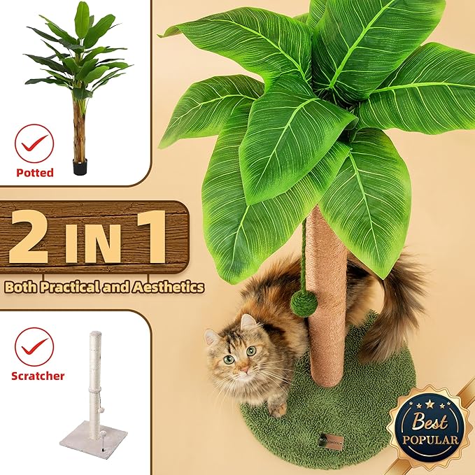 Meowoou Cat Scratching Post 33 Inch Tall Cat Scratcher for Indoor Cats Adults,Small Cat Tree Tower Sisal Rope Kitten Scratch with Interactive Hanging Ball