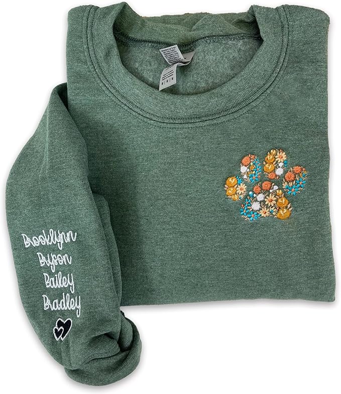 NAZENTI Custom Dog Mom Embroidered Sweatshirt with Pet Name on Sleeve, Fur Mama, Dog Lover Gifts