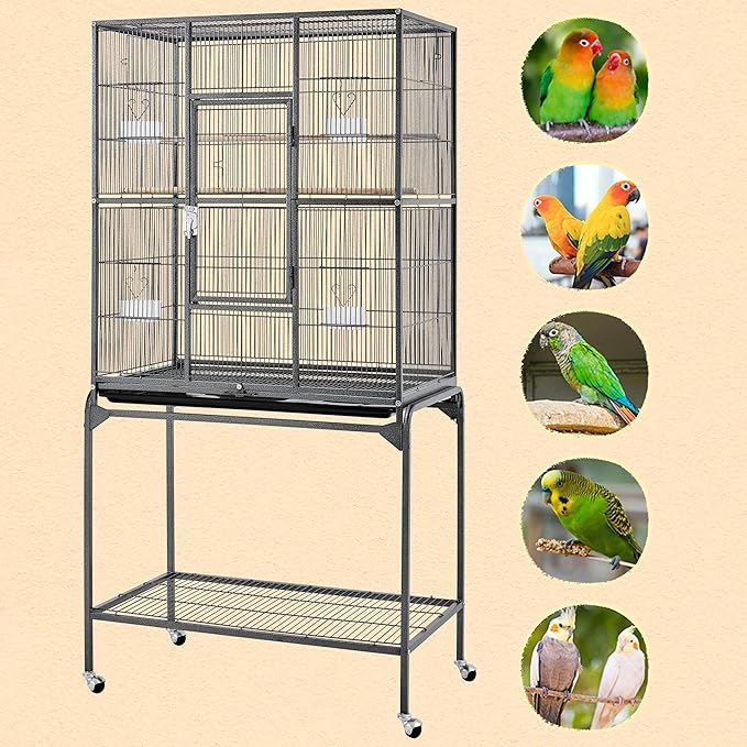 Yaheetech 63-Inch Wrought Iron Rolling Large Bird Cage for African Grey Small Quaker Amazon Parrots Canary Bird Flight Cage