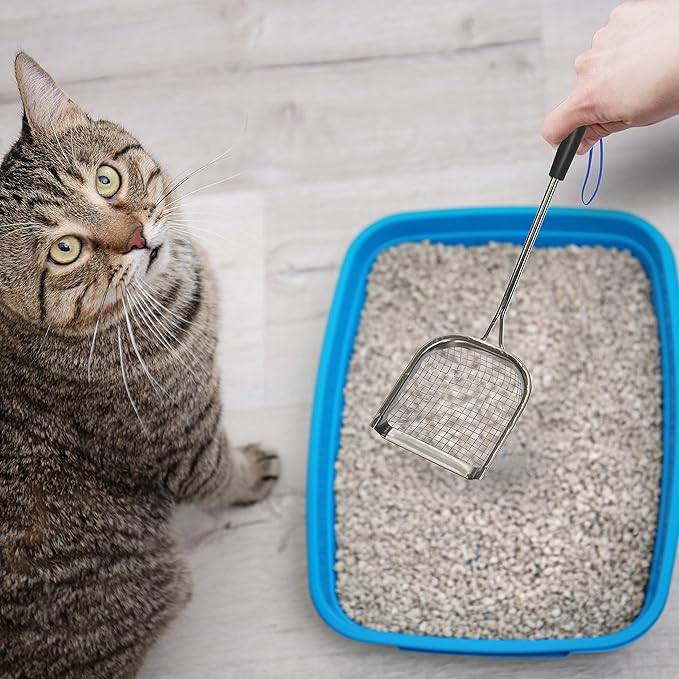 Sand Dipper Metal Cat Litter Scoop – Long Handle Cat Poop Scooper for Litter Box (15”), Heavy-Duty Stainless Steel Kitty Litter Scoop (Scoop)