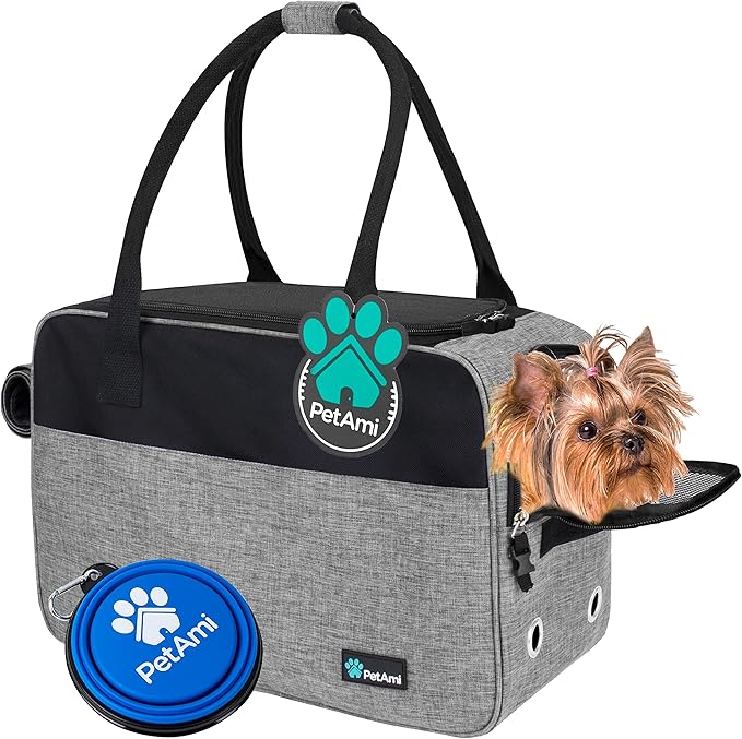 PetAmi Dog Purse Carrier for Small Dogs, Airline Approved Soft Sided Pet Carrier with Pockets, Ventilated Dog Carrying Bag for Puppy Cat, Dog Travel Supplies Bag, Sherpa Bed, Max 12 lbs, Gray