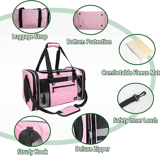 Soft-Sided Pet Carrier for Cats Small Dogs of 15 Lbs Medium Pink